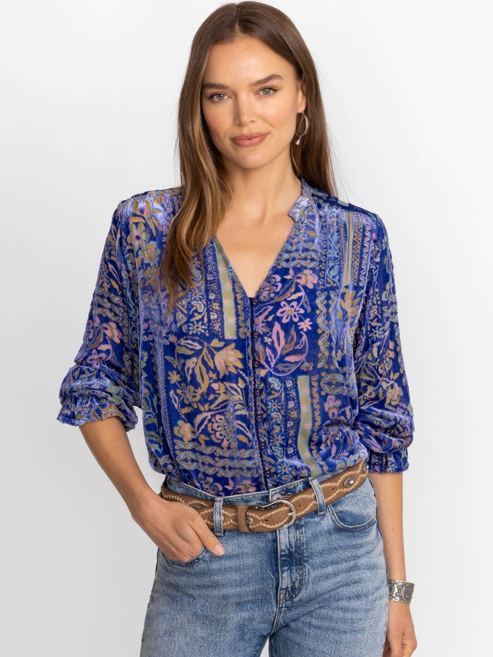 🌙 Johnny Was Joasie Burnout Blouse - Size S - Boho Western Silk Top